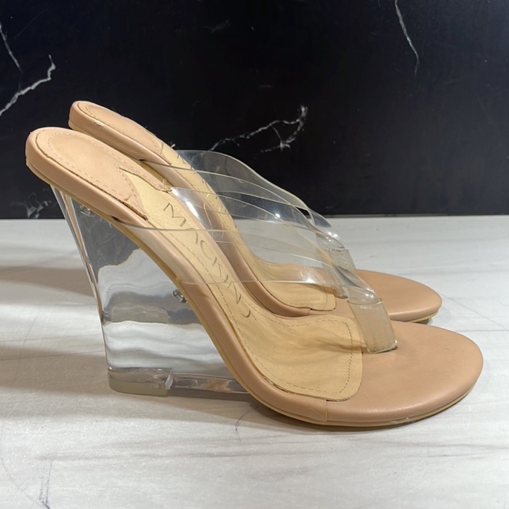 Mackin J Women’s Thong Wedge Sandal Clear/Nude sz 6.5